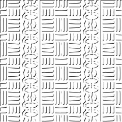 3d relief tiles. Vector pattern with symmetrical elements . Modern stylish abstract texture. Repeating tiles from striped elements. Black and white pattern.
