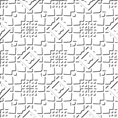 3d relief tiles. Vector pattern with symmetrical elements . Modern stylish abstract texture. Repeating tiles from striped elements. Black and white pattern.