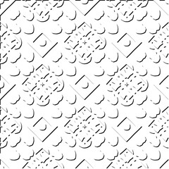 3d relief tiles. Vector pattern with symmetrical elements . Modern stylish abstract texture. Repeating tiles from striped elements. Black and white pattern.