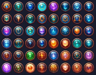 Collection of stylized gems in shields