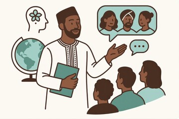 Engaging intercultural dialogue with diverse individuals exploring global perspectives and fostering understanding among communities in a meaningful educational setting