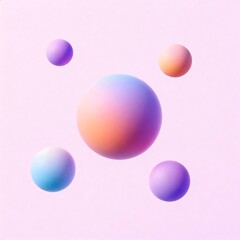 A group of colorful pastel spheres with a smooth gradient texture. A 3D render of geometric objects on a pink background, modern wallpaper.
