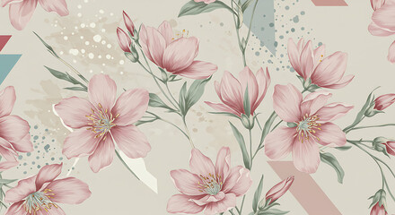 Elegant Floral Watercolor Pattern with Pink Blossoms and Soft Textures