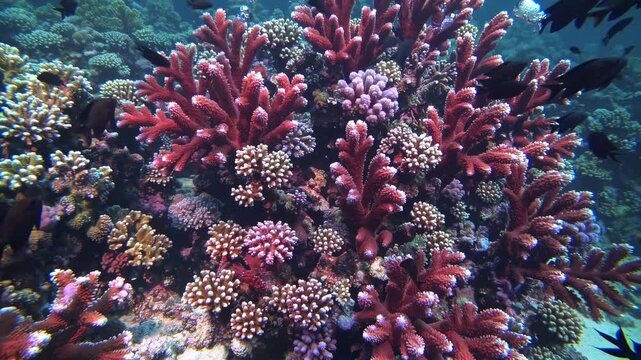 Vibrant Coral Reef Underwater Teeming With Colorful Marine Life and a Variety of Coral Species in a Crystal Clear Ocean