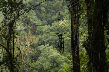 Adventure sky bike in rainforest of Monteverde Costa Rica