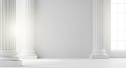 Minimalist All White Classic Column Architecture with Soft Light Background