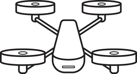 Air Drone flying quadcopter black and white icon.