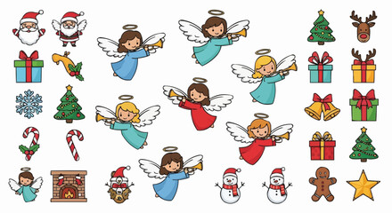 Christmas icon download christmas holiday season vector art with santa angel tree gift bells and snowman for free use vector