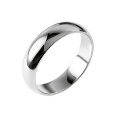 A simple polished silver wedding band or engagement ring with a smooth rounded surface isolated on transparent background