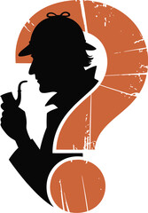Detective silhouette inside question mark vector symbolizing mystery, curiosity, problem-solving, and analytical thinking