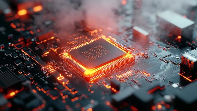 Overheating CPU emits smoke as its internal components fail under immense strain