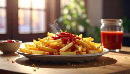 French fries with ketchup