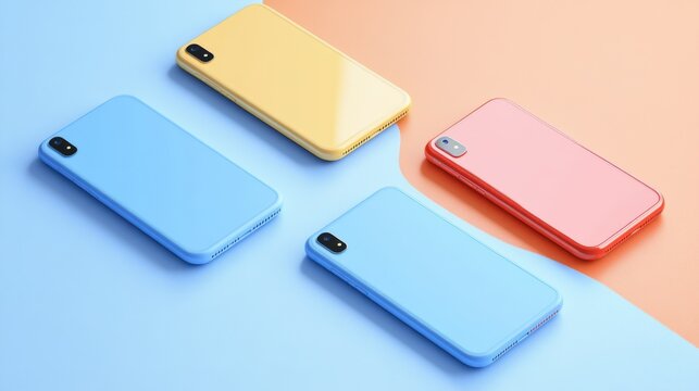 A collection of stylish mobile phones arranged on a vibrant background, showcasing modern technology and colorful designs, perfect for tech enthusiasts and marketing purposes.