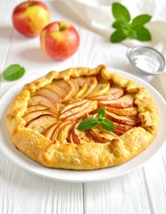 Fresh apple galette on a plate