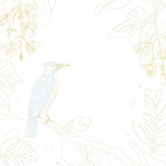 Naklejka premium Light blue bird botanical illustration