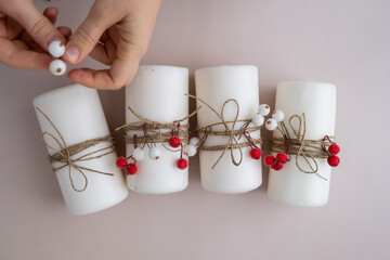 Handmade Christmas countdown advent four-week calendar. Festive holiday preparation craft master class of creative making decor. Hands-on activities sustainable responsible holiday gift workshop