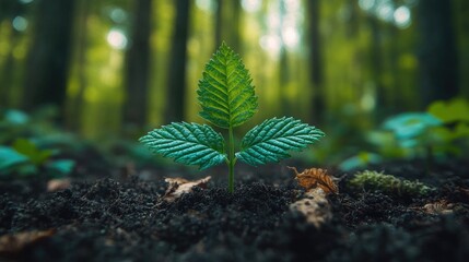 A Fresh Start: Sprout Emerging in Forest Soil Symbolizing New Life and Growth