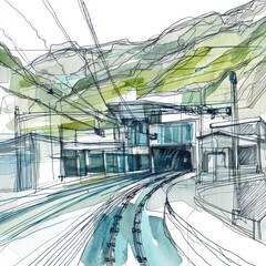 Obraz premium Architectural drawing railway tunnel