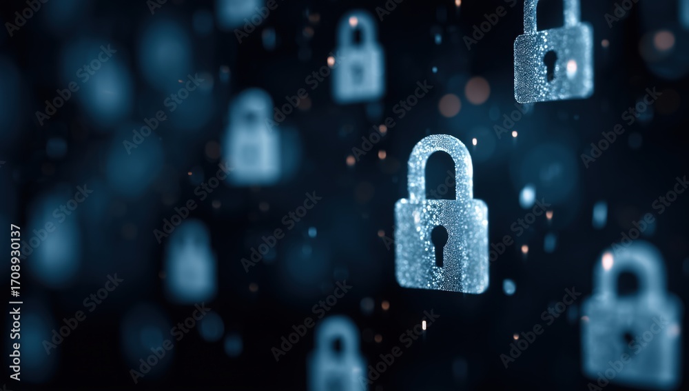 Wall mural digital background featuring multiple padlock icons in blue, representing data security and cyber pr