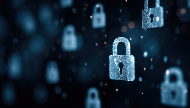 digital background featuring multiple padlock icons in blue, representing data security and cyber protection Generative AI