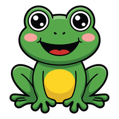 Obraz premium Adorable cartoon frog cheerful green amphibian with big eyes and a happy smile, perfect for childrens books and educational materials