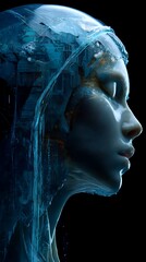 A futuristic, cybernetic woman with a sleek, metallic appearance, embodying the future of artificial intelligence.