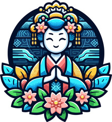 icon_logo_symbol_Adorable_Cartoon_Japanese_Girl_Illustration_in_Red_Kimono