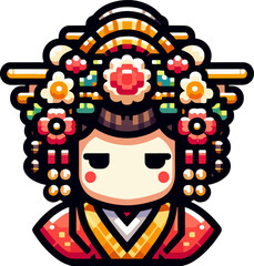 icon_logo_symbol_Beautiful_Traditional_Japanese_Woman_Cartoon_Vector_Illustration
