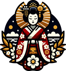 icon_logo_symbol_Beautiful_Traditional_Japanese_Woman_Cartoon_Vector_Illustration