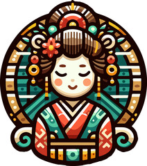 icon_logo_symbol_Beautiful_Traditional_Japanese_Woman_Cartoon_Vector_Illustration
