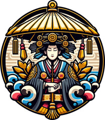 icon_logo_symbol_Charming_Japanese_Woman_Cartoon_Character_in_Traditional