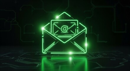 Glowing Neon Email Icon Representing Secure Digital Communication, Online Messaging, and Cybersecurity in a Modern Technology Context