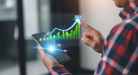 Analyzing 2024 financial growth on mobile device