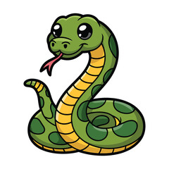 Fototapeta premium Illustration of a cute green snake with a forked tongue, perfect for reptilethemed designs, educational materials, or childrens illustrations