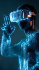 Innovative VR headset and gloves offer immersive virtual reality experience.
