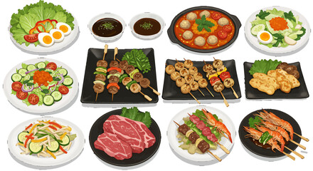 Delicious food and salad design elements, a collection of fresh and appetizing dishes and ingredients