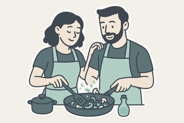 Couples Cooking Together in a Modern Kitchen, Creating Delicious Dishes with Shared Joy and Culinary Creativity in a Playful Atmosphere captured with clarity
