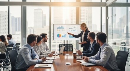 Obraz premium Modern Professional Business Team Meeting with Financial Chart Presentation Indoor