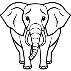 Naklejka premium Cute cartoon elephant with large ears and trunk standing facing forward silhouette isolated on white background