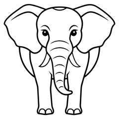 Naklejka premium A simple cartoon elephant with large ears and a trunk standing facing forward isolated on white background silhouette