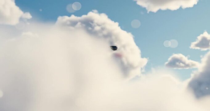 Playful cloud character smiling in a bright sky