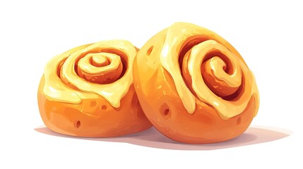 Fototapeta premium Two Cinnamon Rolls with Icing on White Background
