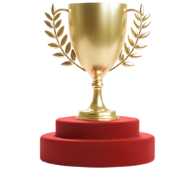 transparent gold cup with laurel. gold cup with laurel wreath.  Golden trophy displayed on a velvet podium under dramatic spotlight, symbolizing achievement and excellence. gold trophy cup  - 1