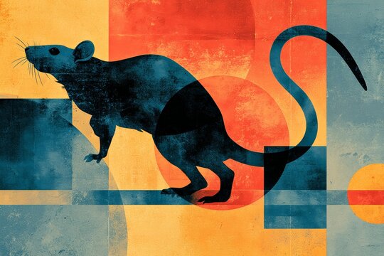 Abstract geometric rat silhouette with vibrant color blocks