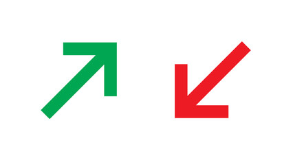 Graphic illustration of green upward and red downward arrows on a solid black background.