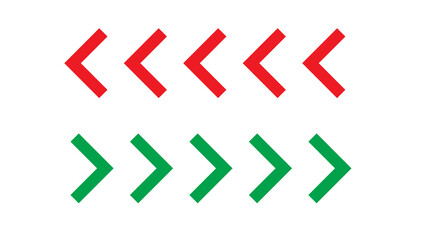 An array of red left arrows contrasted by vibrant green right arrows on black.