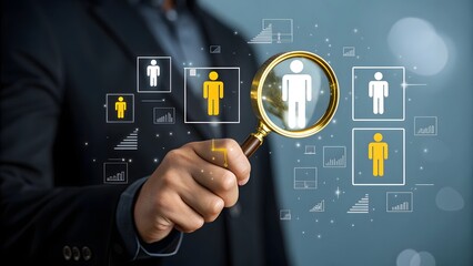Human Resource Management and Recruitment Concept with Magnifying Glass Highlighting Candidate
