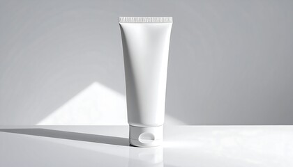 Blank tube cosmetic product display against a minimalist backdrop