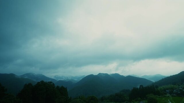 Mountain Ridges Viewed from Kiri no Sato Takahara (Village of Mist), Kumano Kodo Nakahechi Route, Tanabe, Wakayama, Japan　熊野古道中辺路「霧の里・高原(たかはら)より望む山脈」 和歌山県田辺市中辺路町高原