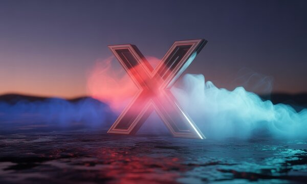 Metallic X letter, backlit by vibrant neon - Powered by Adobe